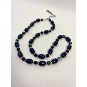 Genuine Lucite Blue Green Beaded Necklace 24in Chain NEW